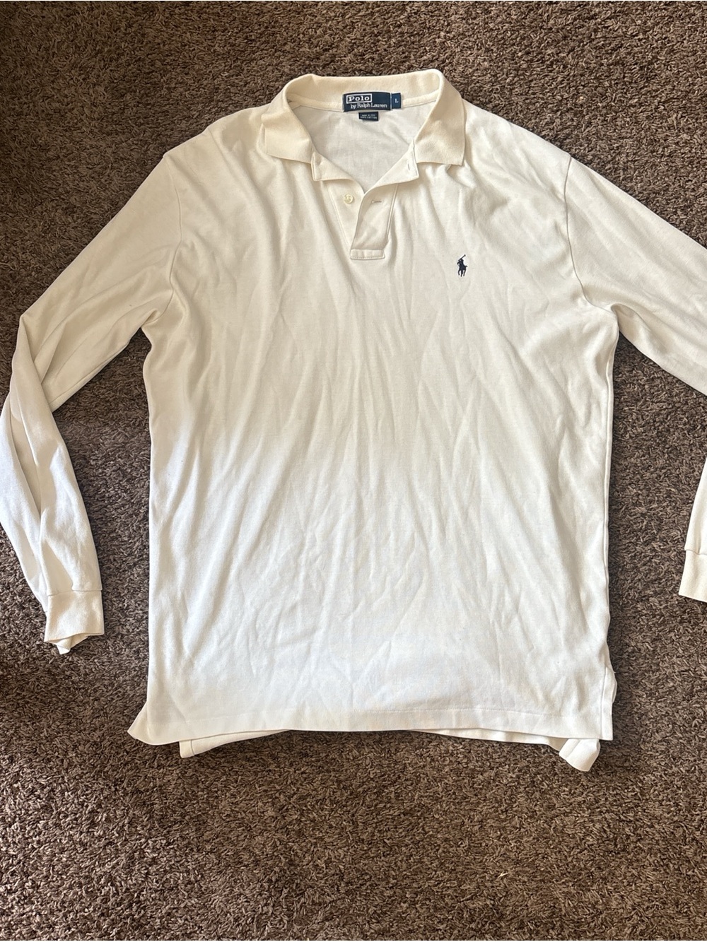 Polo by Ralph Lauren Long-Sleeve Polo Shirt in Cream with Navy Pony
